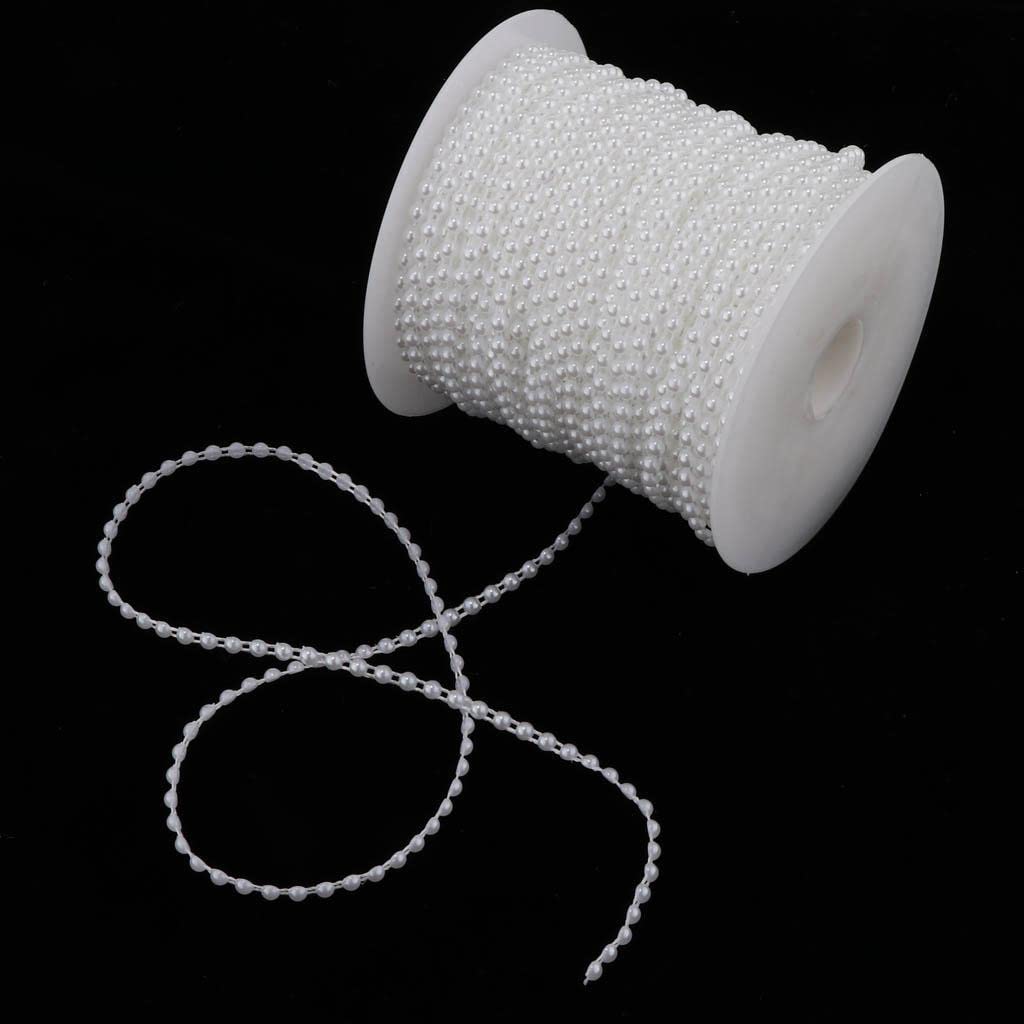 Sharplace Rolle mit 50 M Halbrunden Perlenketten Girlanden, Strang, Hochzeitsblumen, Kleidung, Party, DIY Zubehör, Weiß