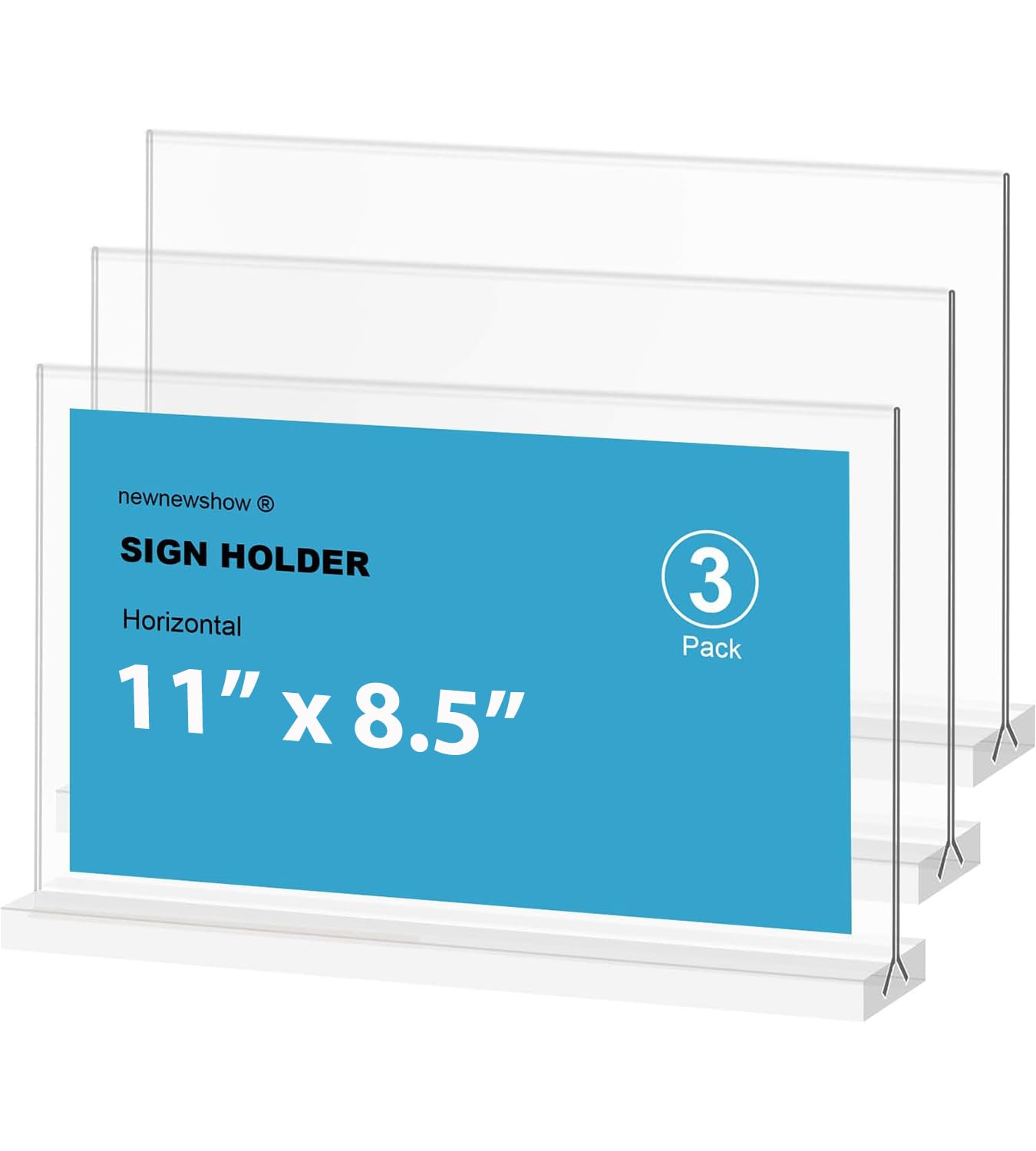 newnewshow Acrylic Sign Holder 11x8.5 Inch 3 Pack Horizontal T Shape Double-Sided Desktop Display Holder. (Optional 8.5x11 8.5x5.5 5x7 Horizontal and