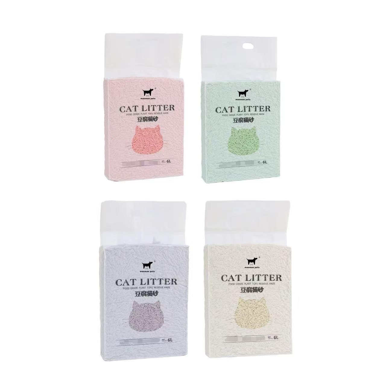 4 Packs 6L Clumping Biodegradable Absorbent Fragrance Soft Natural Been Tofu Cat Litter (24L)