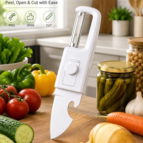 Image of TASMAX 2 in 1 Peeler Knife for Kitchen & Travel Essentials, Stainless Steel Peeling Knife with Protective Cover, Compact Knife with Peeler for Fruits & Vegetables (Multicolor)