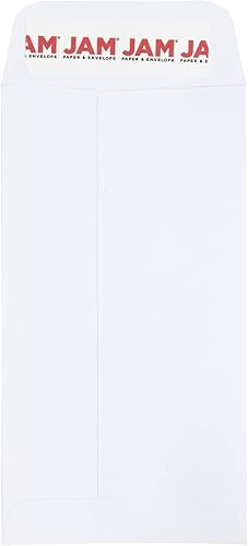 JAM PAPER Sobres de negocios de monedas #7 con cierre de despegar y sellar, 3 12 x 6 12, color blanco, paquete de 50 unidades