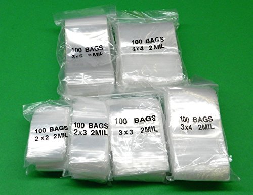 1,200 ZIPLOCK BAGS 2MIL CLEAR ASSORTED SIZES 2x2 2x3 3x3 3x4 3x5 4x4 - 200 Each (LZ 2.6 FRE) NOVELTOOLS