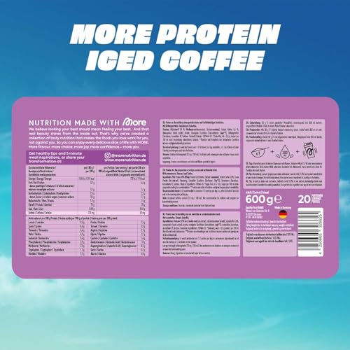 MORE Protein, Eiskaffee, 600 g, Mix aus Whey Konzentrat und Casein, ideal zum Muskelaufbau und -erhalt, mit Laktase, geprüfte Qualität - made in Germany