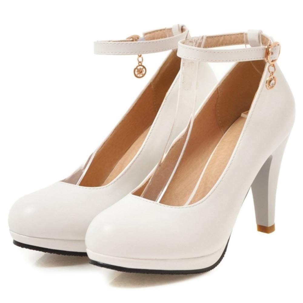 CUTEHEELS Women Pumps with High Heel and Round Toe, WHITE1, 3