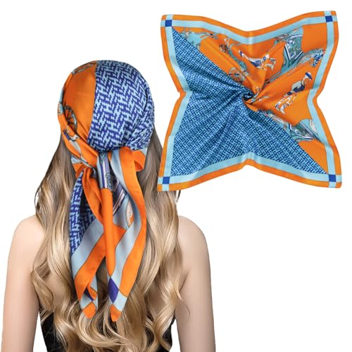 Relang Fashion Silk Satin Head Scarf for Women Hair Bandana Hair Scarf Wrap Neck Scarf for Women 27.5×27.5 inches A Graffiti Red Flower Pink