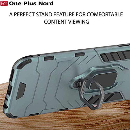 Image of Hybrid Armor Rugged Shell Back Case Cover 360 Rotating Holder Ring Grip Kickstand Metal Plate for Magnetic Car Mount Shockproof Cover for OnePlus Nord - Blue