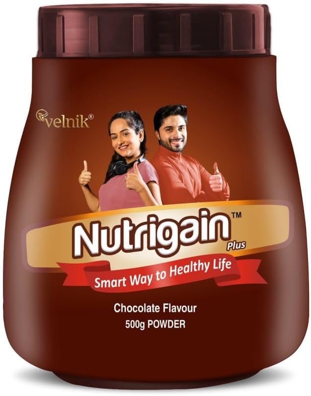Nutrigain Plus Ayurvedic Weight Gainer Supplement Powder for Men Women and Adults with Natural Ingredients to Improve Stamina, Appetite and Overall Wellness 500 gm (Chocolate Flavour)