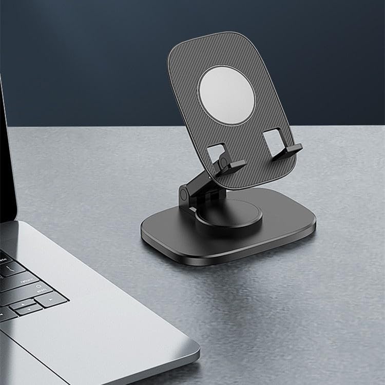Image of WALLVIEW TECH 360 Aluminum Mobile Stand for Desk, Foldable Design with Stable Rotational Metallic Round Base, Multiple Height & Angle adjustments for Smartphones, Tablets & iPad (Black)