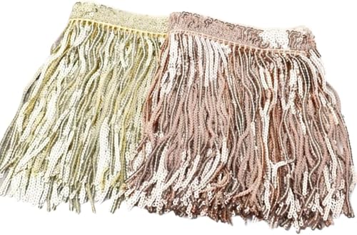 Encaje con flecos y lentejuelas de alta gama en oro para trajes de espectáculo 7