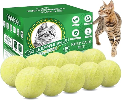 Cat Repellent Outdoor & Indoor, Natural Cat Deterrent Balls with Essential Oils to Help Keep Cats Off Yard, Garden, Lawn, Plants, Furniture & Trash Can Areas, Long-Lasting Repellent, 10 Pack