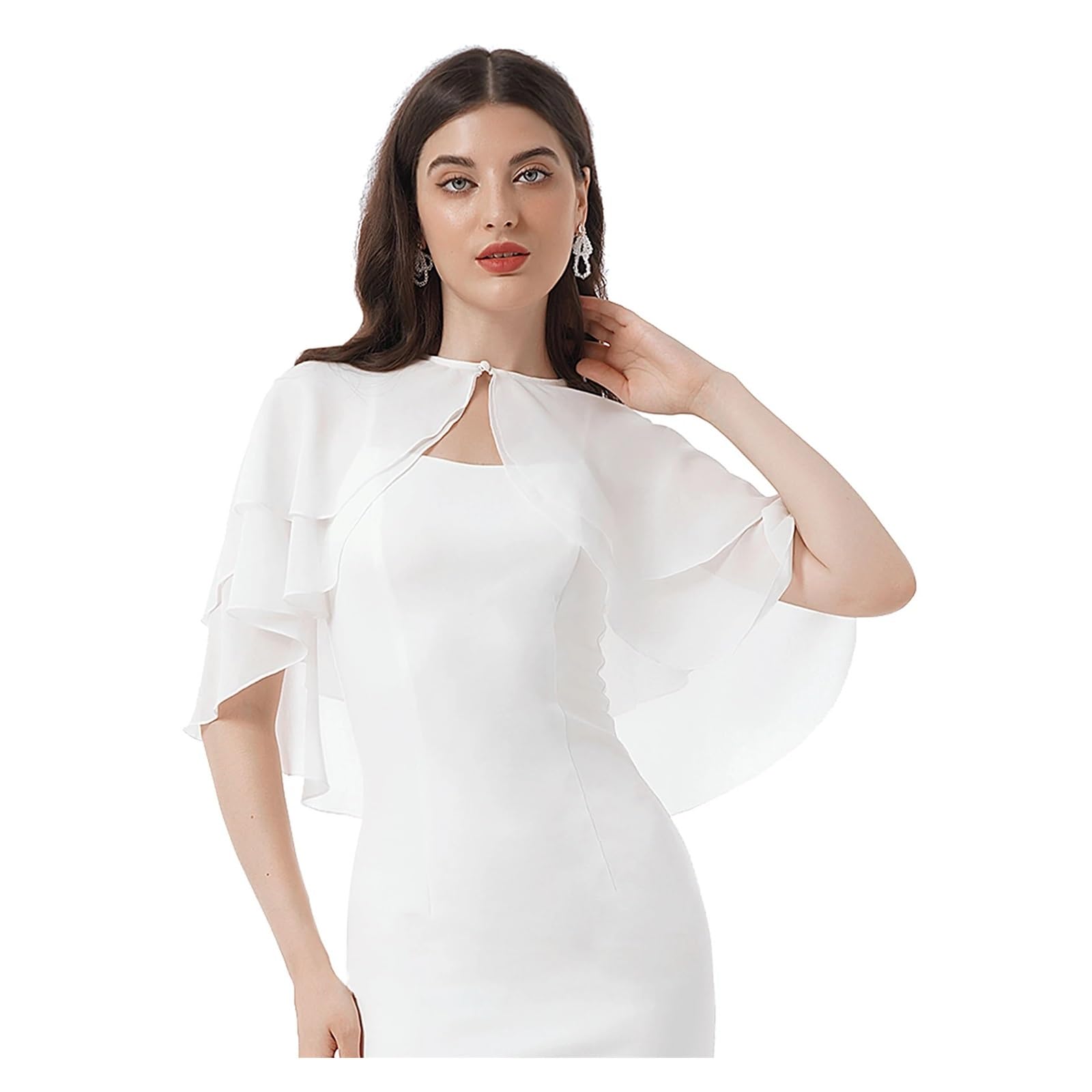 Boléro en Mousseline Châle de mariée en Mousseline Soie, Cape, Veste, boléro, Accessoires Mariage, soirée, Bal, châle(Wine Red)