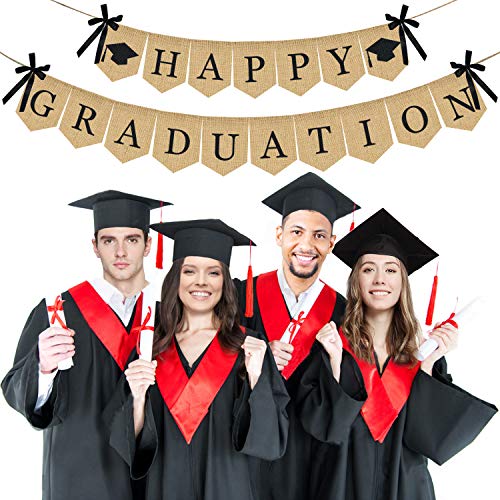 Image of Burlap Happy Graduation Banner | Rustic Vintage Graduation Decorations | Perfect for Grad Party Supplies 2026 | Grad Party Decor for Home, College, Senior, High School Prom Decorations