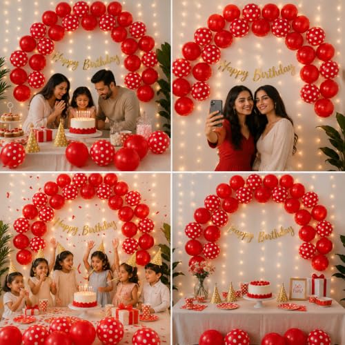 Image of Red Polka Dot Birthday Decoration Set of 32 Pcs