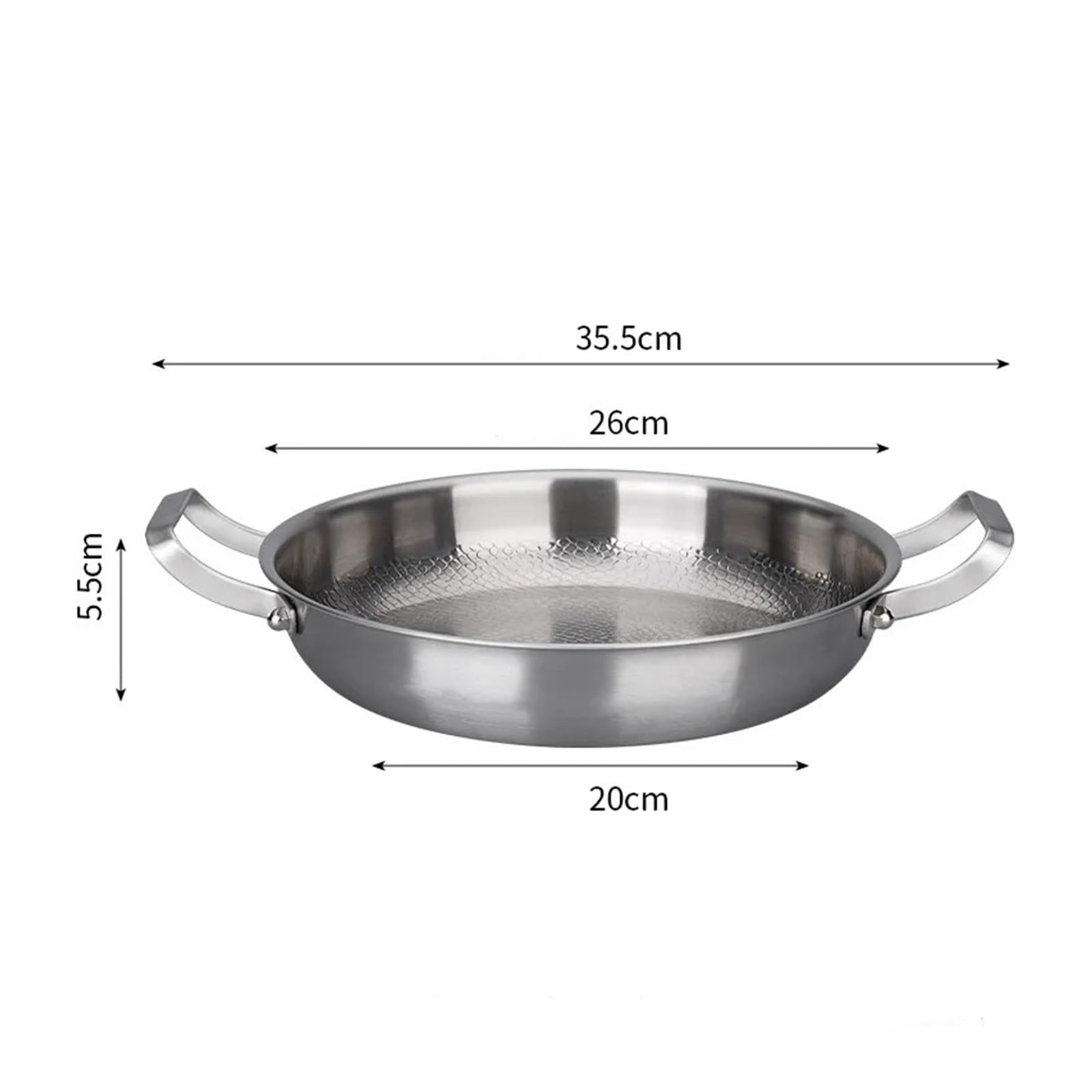 Sartén de doble oreja con patrón martillo titanio for uso doméstico, filete fondo plano sin recubrimiento, antiadherente(26CM)