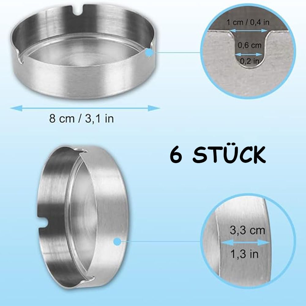 Set da 6 pezzi in acciaio inox rotondo, adatto per ristoranti, bar, uso esterno, camere da letto