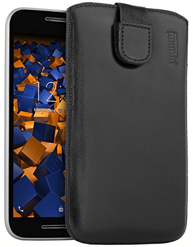 mumbi Real Leather Pouch with Flap and Pull-Up Strap for Motorola Moto G (3rd Generation)