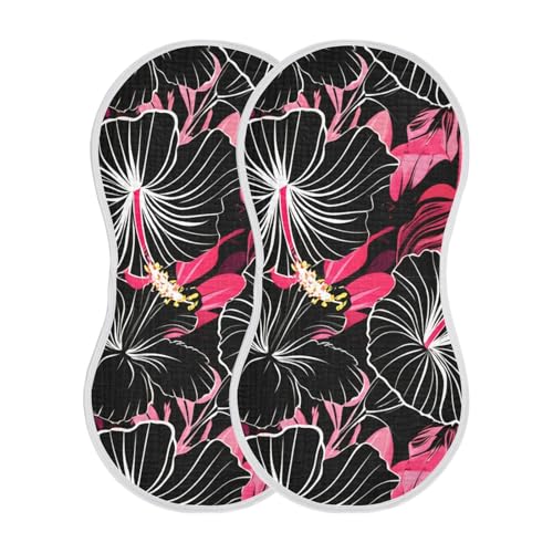Hibiscus Tropical Black Burp Cloths for Babies Burp Rag Cotton Spit Up Rag for Newborns Babies Girls