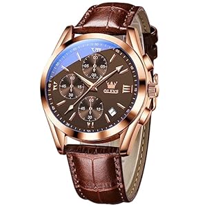 Olevs Watches for Men Analog Leather Band Mens Watches Business Watch for Men Large Face Dress Watch Men Easy Read Wrist Watches for Men with Day Date Luxury Two Tone Arabic Numerals Men Watches