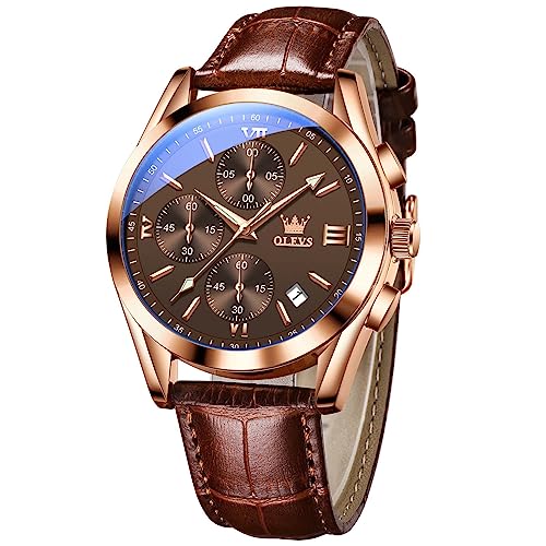 Olevs Watches for Men Analog Leather Band Mens Watches Business Watch for Men Large Face Dress Watch Men Easy Read Wrist Watches for Men with Day Date Luxury Two Tone Arabic Numerals Men Watches