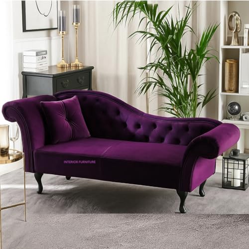 Image of Velvet Modern Chesterfield Chaise Lounge Couch 188 X 61 X 76 for Your Loving Space,(BlackBerry, Standard)