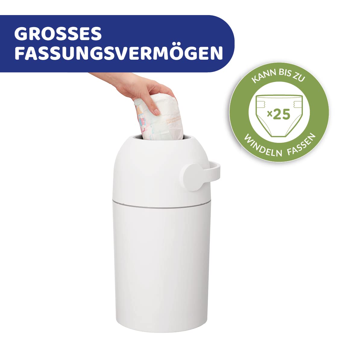 Chicco Windeleimer Odour Off, geruchsdichtes System, platzsparender Baby Windeleimer mit Deckel, ohne Nachfüllkassetten