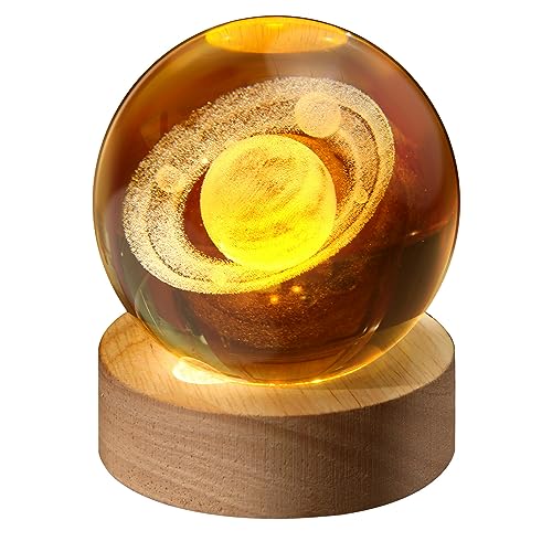 Crystal Balls with Wooden Base - Galaxy Crystal Ornaments & Gifts - Glass Balls Night Light for Home Decor