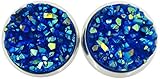 Silver-tone Royal Blue Faux Druzy Stone Stud Earrings 12mm