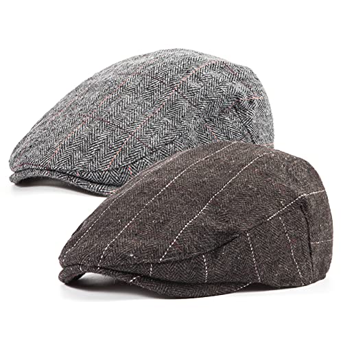 Image of 2-Pack Adjustable Newsboy Hats for Men Flat Cap Irish Wool Blend Tweed
