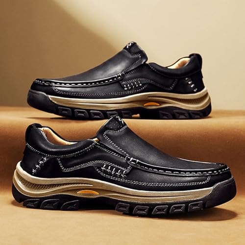 Men's Leather Breathable Handmade Stitching Details Casual Loafers Lightweight Comfortable Round Toe Slip On Non Slip Soft Sole Outdoor Cushioning Shoes Walking Dress Shoes 5