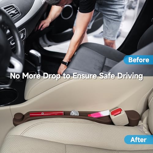 Image of Givifive Car Seat Gap Filler Set of 2, 3IN1 Seat Side Gap Filler Plug with Storage Slot & Hook Function, Soft Foam Universal Fit Car SUV Truck Fill Gap Between Seats Console Organizer(Dark Brown)