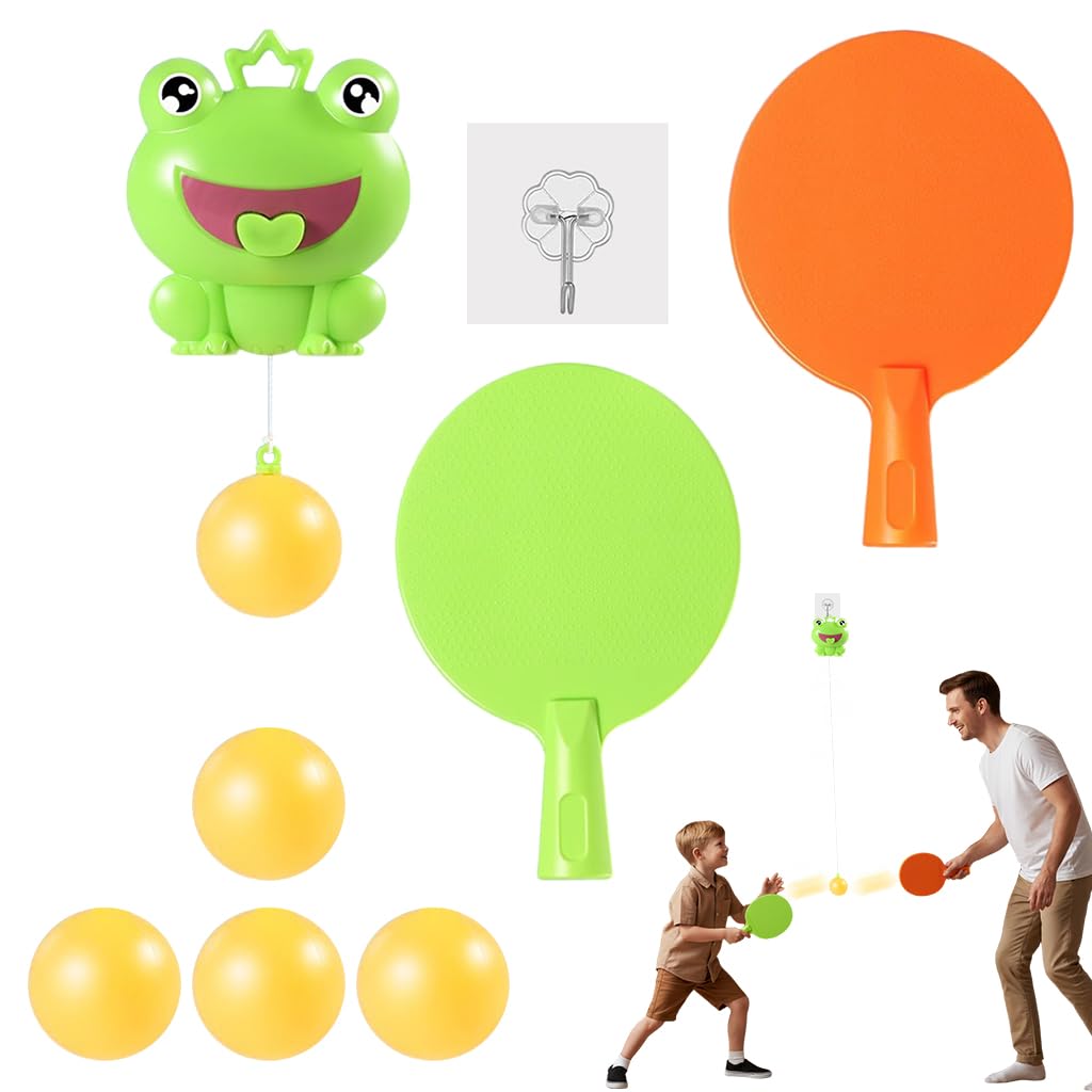 Proberos® Ping Pong Trainer Set for Kids, Door-Hanging Table Tennis Stroke Training Kit, with 2 Paddles & 5 Wired Balls, Self-Adhesive Hook, Wall-Mounted Practice Kit Paly Indoor Play Activity Set-image-47