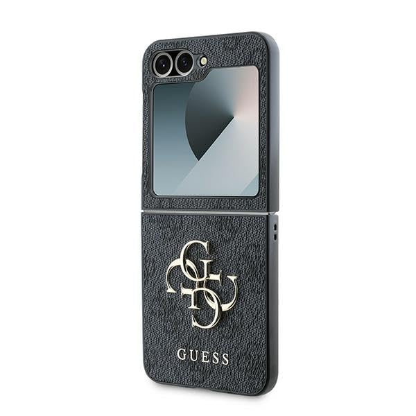 CG Mobile Guess GUHCZF64GMGGR Étui pour Z Flip6 F741 Noir Cuir 4G Metal Logo