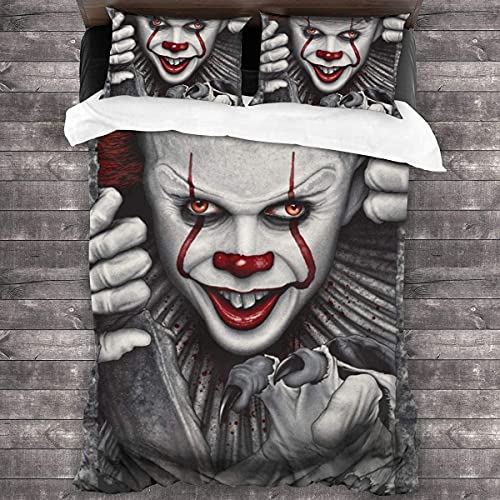 ANSSON Es/It Juego de ropa de cama Pennywise de microfibra con cremallera, edredones y funda de almohada The Joker juegos de ropa de cama (155 x 220 cm + 80 x 80 cm x 2, It4)