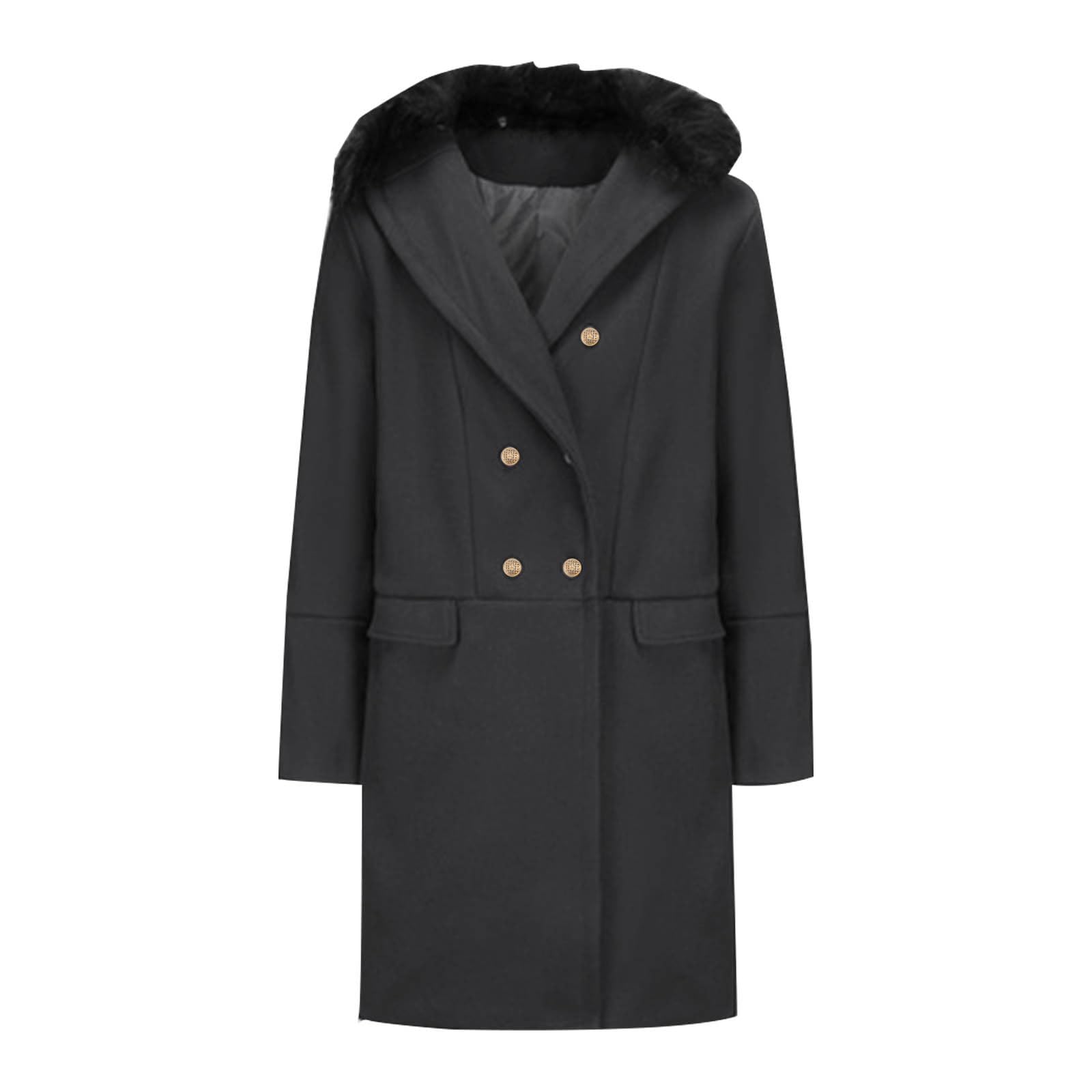 SYDUZAX Cappotto Invernale Uomo Foderato Pile Elegante Lungo con Bottoni in Tinta Unita Collo in Pelliccia Tasche Casual Caldo Confortevole