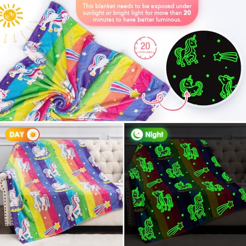 Image of Jekeno Glow in the Dark Blanket Unicorn Toys Gifts for Girls, 50 inchx 60 inch | Rainbow Blanket Birthday Christmas Halloween Presents for Age 1 2 3 4 5 6 7 8 9 10 12 13 Years Old Teen Child Toddler