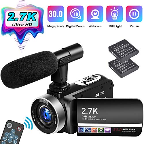 Videocamera Videocamere 2.7K Full HD 30 MP Fotocamera Digitale per YouTube 18X Zoom Digitale 18X Videocamera Full HD con Microfono Touch Screen IPS da 3,0 Pollici