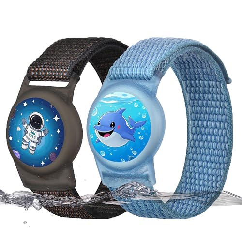 La Mejor Selección de Fundas para Niño comprados en linea. 47 JIEYOUTA 2 Pack Pulseras para AirTag con Cierre de Velcro en Nylon Trenzado y Diseños Encantadores de Dibujos Animados, Perfectas para Niños y Niñas