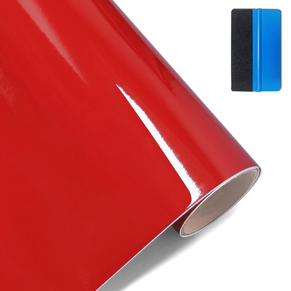 High Gloss Red Vinyl Wrap Self Adhesive Air Release Bubble Outdoor Rated for Automotive Use (30cm x 150cm)