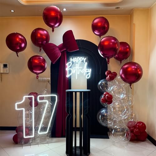 Image of 14 Pcs Burgundy Round Foil Balloons Halloween Maroon 4D Ball Balloons