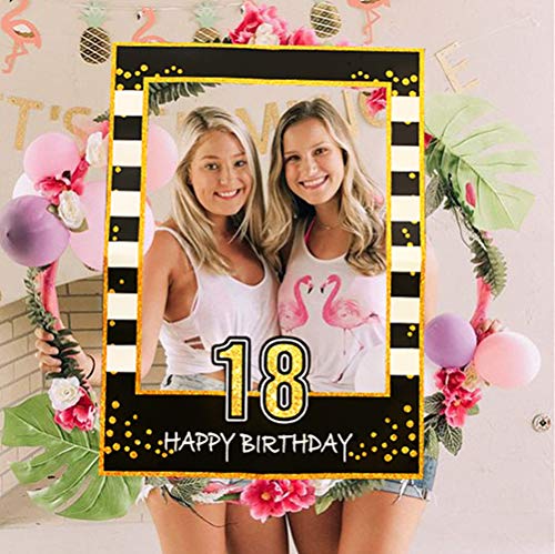 JeVenis Black Or 18ème Anniversaire Fête Photo Booth Props 18ème Anniversaire Cadre Photo Anniversaire Cadre Photo