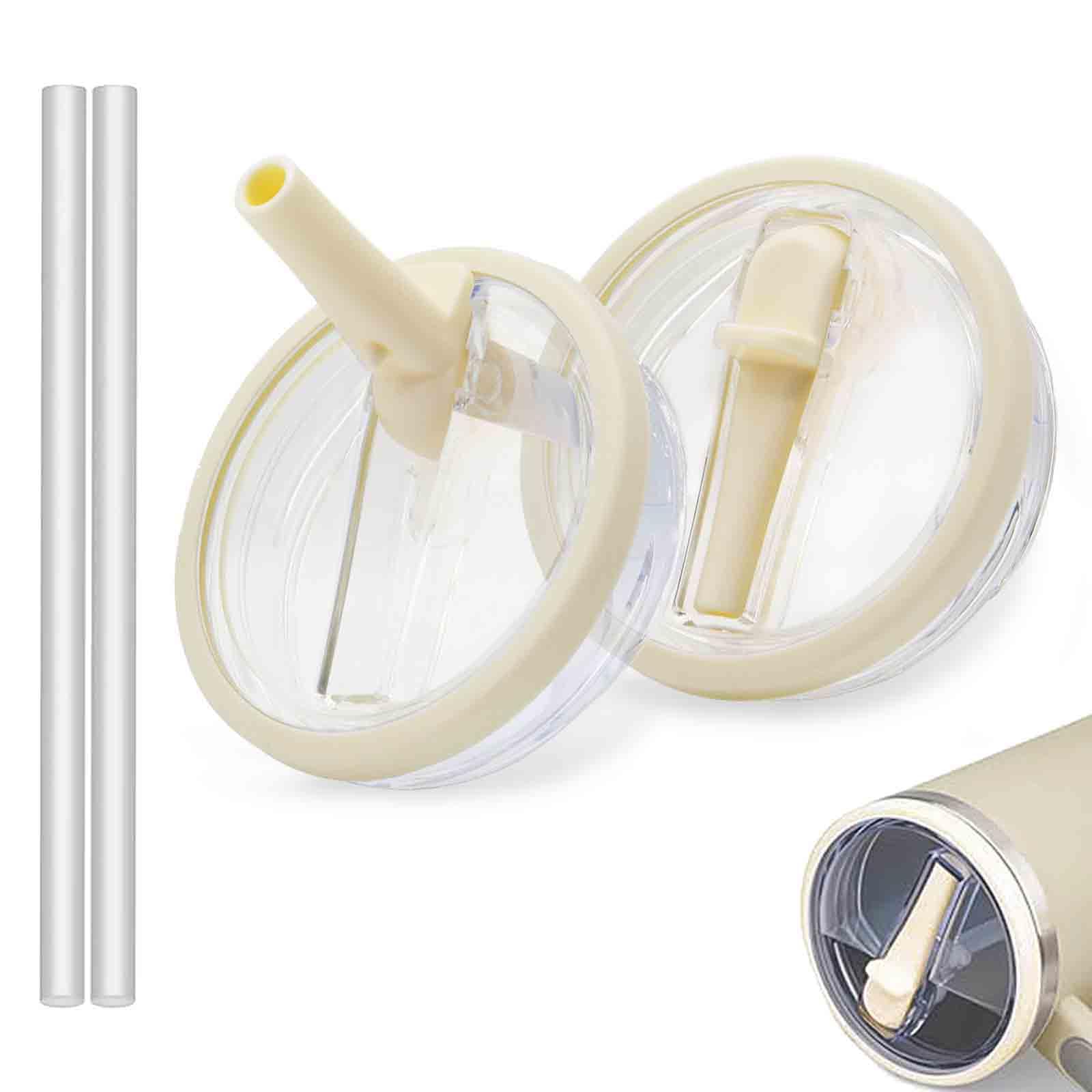 JIZHOUYAO 2 PCS 30 oz Tumbler Flip Straw Lid Replacement Fit for Stanley Quencher, Leak Proof Stanley Lid Replacement, Spill Proof Reusable Tumbler Cover with Stanley Cup Accessories (Cream)