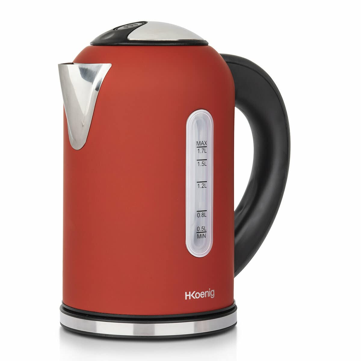 H.Koenig BOE54 Hervidor de Agua Eléctrico Pequeño, 2200 W, Capacidad 1.7 L, Base 360º, Temperatura Hasta 100º En Tiempo Récord, Rojo/Negro