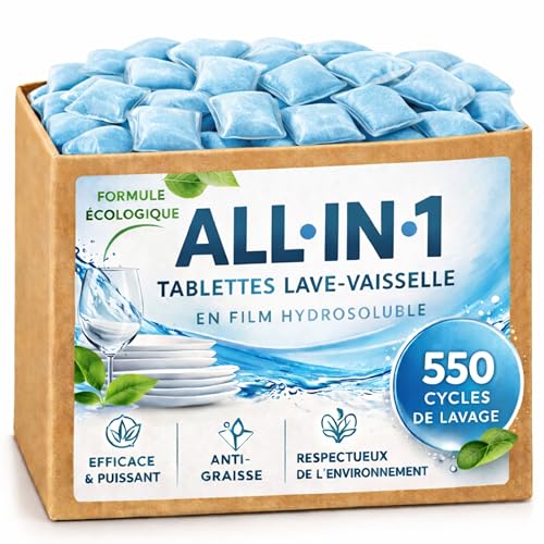 Cleanerist | 550 pastilles lave-vaisselle (10 kg) – Tout-en-un dans un film hydrosoluble – compatibles avec toutes les machines – détergent écologique...