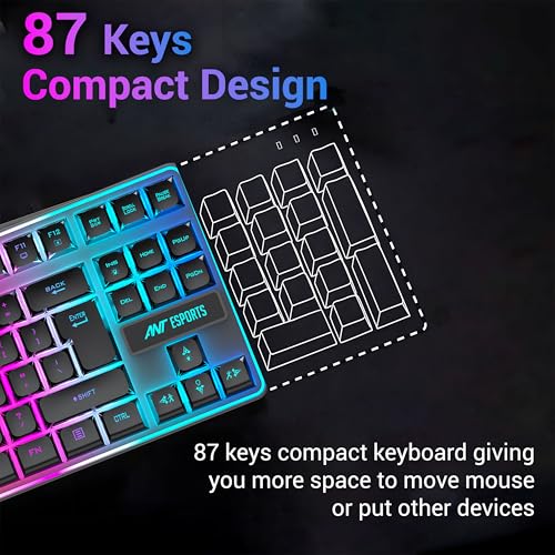 Image of Ant Esports MK720 Pro V2 Wireless TKL RGB Gaming Membrane Keyboard, Backlit Wireless - Long Lasting Rechargeable Battery - Quite Water-Resistant Ergonomics Keyboard - PC PS5 PS4 Xbox One Mac - Black