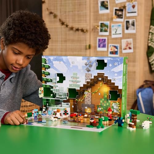 LEGO Minecraft Le Calendrier de l’Avent 2025 - Jouet pour Garçon ou Fille dès 7 Ans - Compte à Rebours Avant Noël avec 24 Surprises Dont Minifigurines & Constructions Miniatures - Cadeau Gaming 21280
