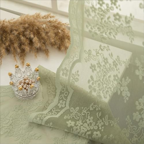 YJ YANJUN Sage Green Sheer Curtains 90 inches Long 2 Panels Floral Embroidered Sheer Curtains Light Green Lace Vine Tulle Curtains Voile Window Drapes Boho Aesthetic Decor 52 x 90 Inch Sage Green