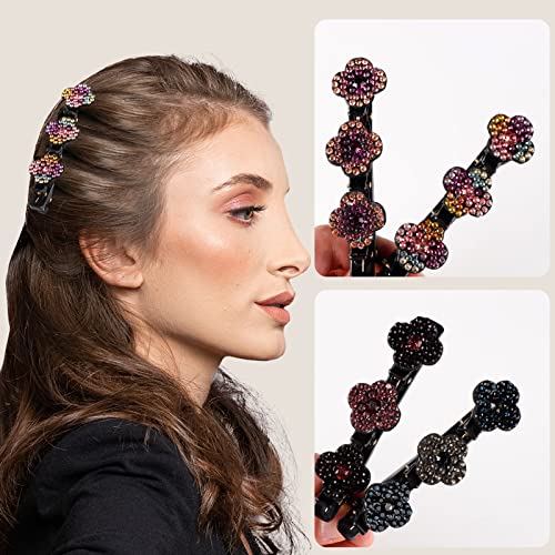 8 Pack Shiny Crystal Stone Braided Hair Clips, Braided Hair Clips With Rhinestones For Women And Girls, Rhinestone Flower Barrettes With Small Barrettes, Four Leaf Clover Short Hair Clips Duckbill Barrettes For Thick Hair #TOP1