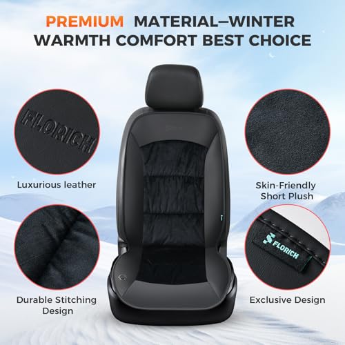 Image of FLORICH Car Seat Pad Cold Weather Driver Comfort Seat Cushion Plush Full Back and Seat Cushion for Driver or Passenger for Cars Trucks SUV Van, Black