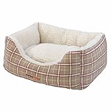 AlphaPooch Cuddler Rectangular Bolster Dog Bed, Red and Tan Plaid Fabric with Fleece, Medium