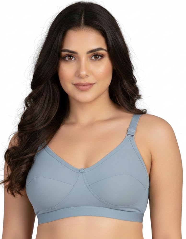 Image of Pack of 2 Women's Pure Cotton Non-Padded Wire-Free Everyday Bra | Full Coverage Seamed Cups with Wide Adjustable Straps | Everyday Comfort